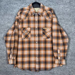 Jesse James West Coast Choppers Men’s XL Orange Black Plaid Flannel Pearl Snap